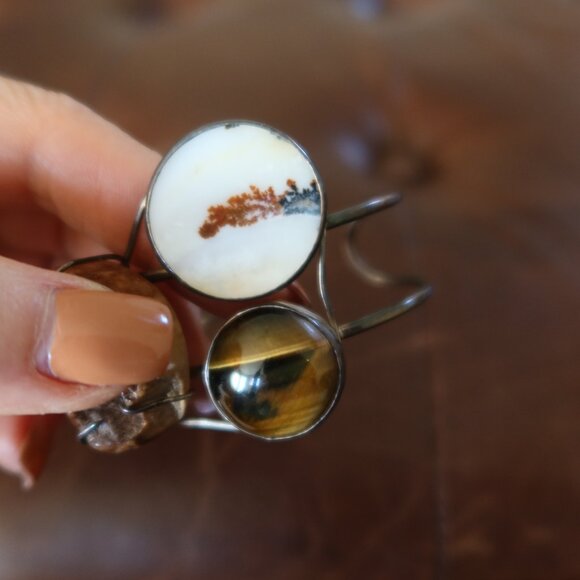 Melissa Joy Manning OOAK sterling silver, tigers eye, agate & fossil cuff MJM - Picture 4 of 16